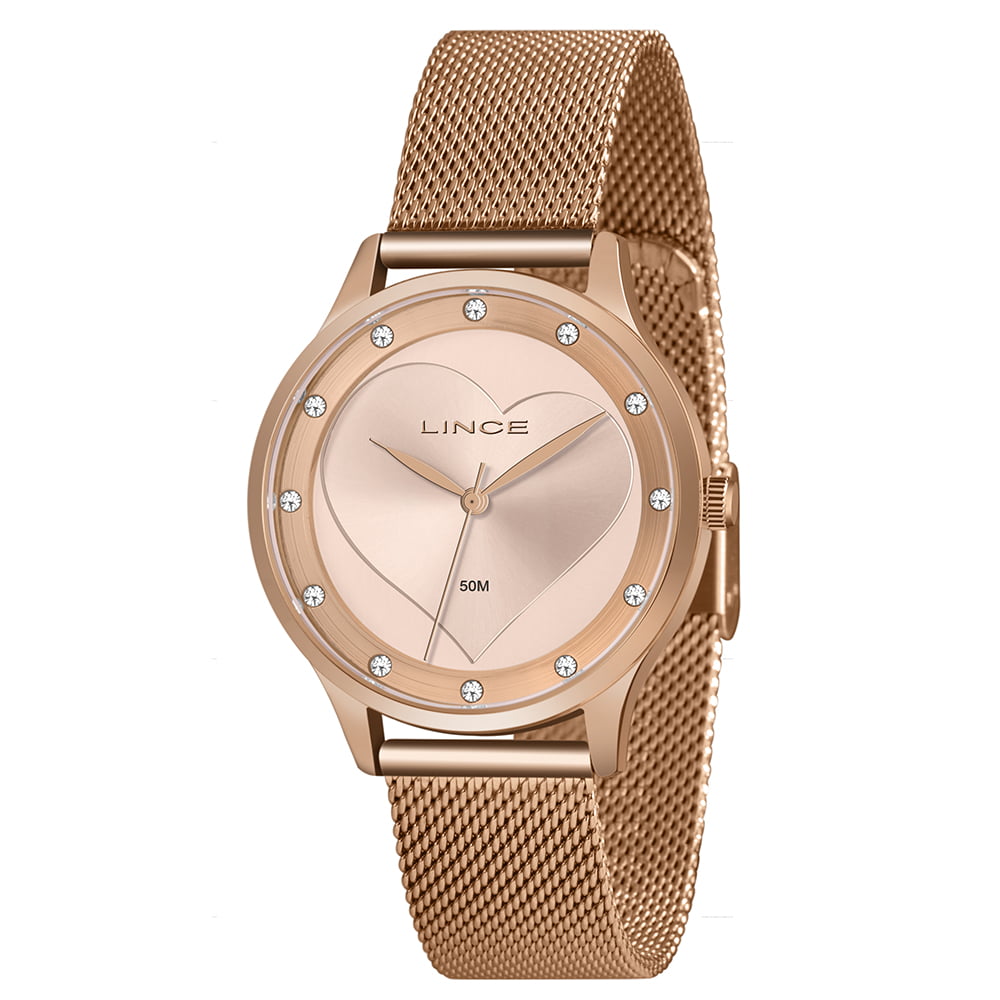 Relógio Lince Rosé Feminino com Cristais e Pulseira Milanesa Á prova d água LRR4725L