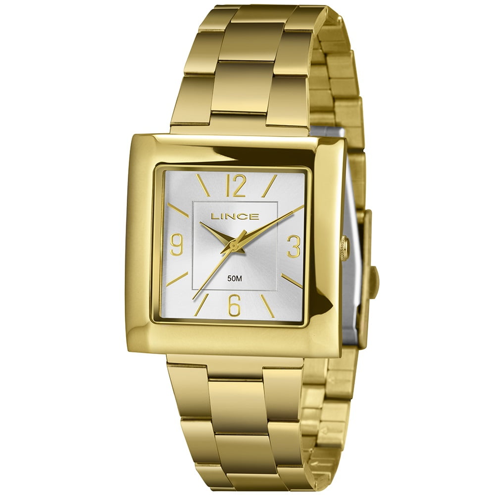 Relógio Lince Dress Feminino Dourado Quadrado com Visor Prateado LQG4767L34