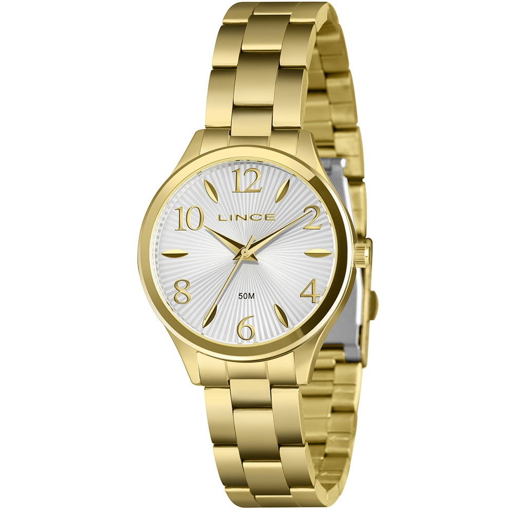 Relógio Lince Feminino Dourado Visor Prata Texturizado á Prova D'água LRG4813L36
