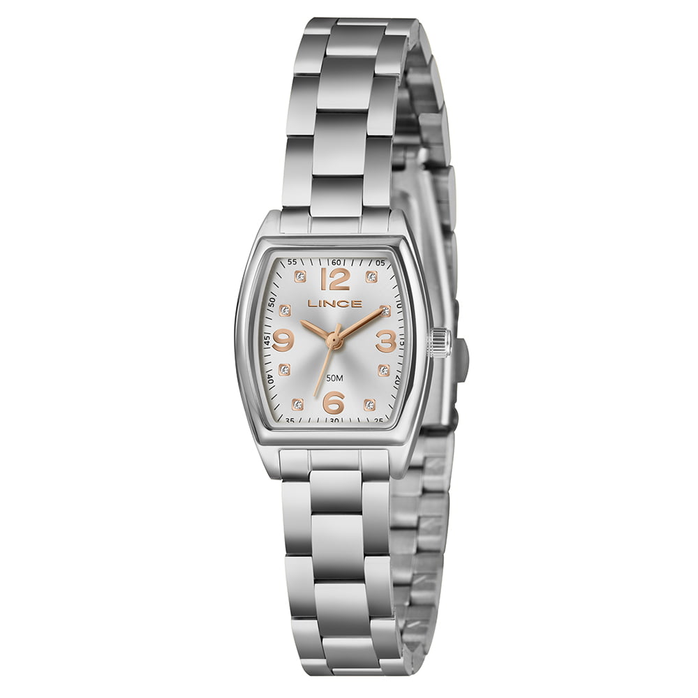 Relógio Lince Feminino Prateado Quadrado Visor Prata com Cristais LQMH265L22