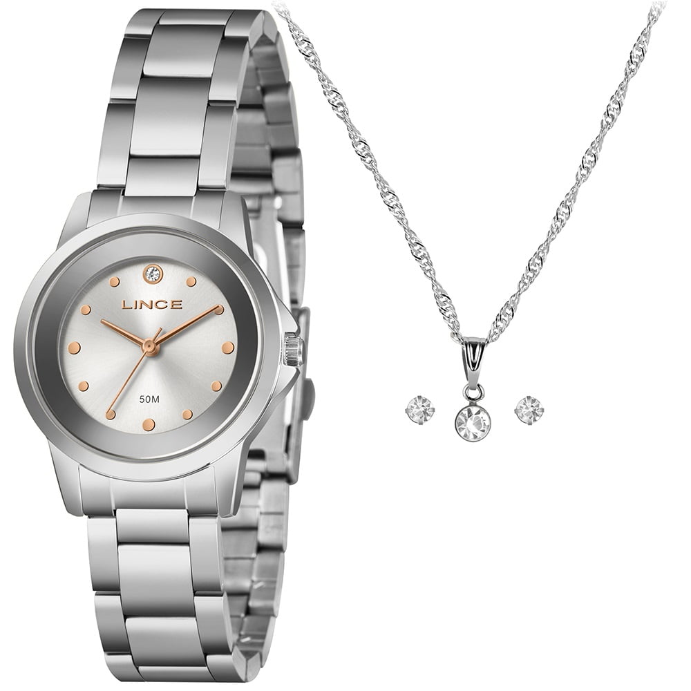 Relógio Lince Feminino Prateado Visor Minimalista Com Cristal Á Prova D'água LRM4845L32