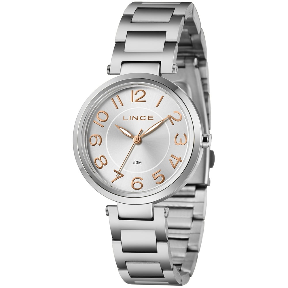 Relógio Lince Feminino Prateado Visor Prata Numeração Completa á Prova D'água LRMM031L36