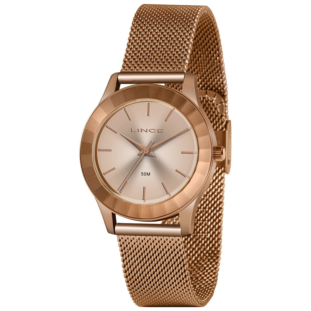 Relógio Lince Feminino Rosé com vidro facetado e Pulseira Milanesa Espelhado LRR4670L