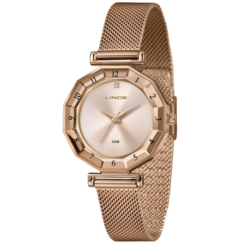 Relógio Lince Feminino Rosé Minimalista Pulseira Milanesa Á Prova d'água LRR4834L34