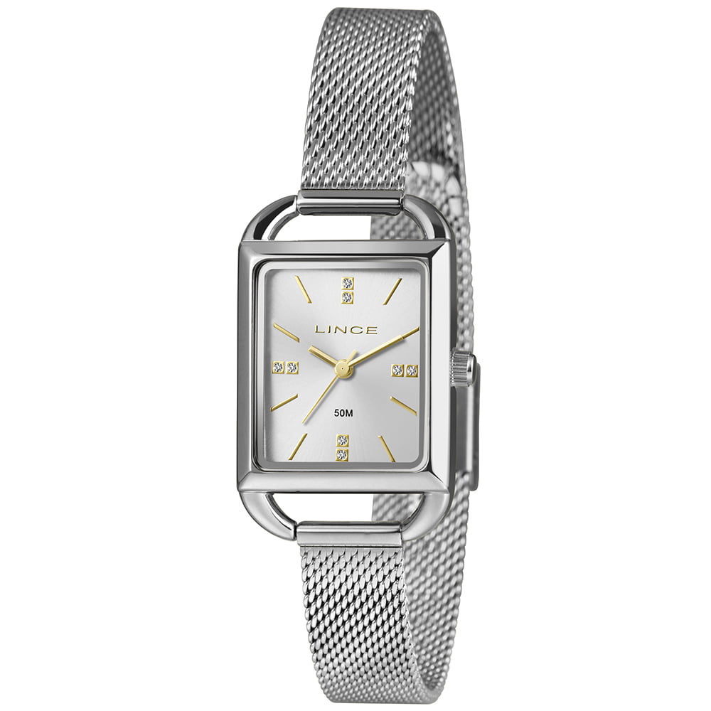 Relógio Lince Grance Feminino Prateado Quadrado com Pulseira Milanesa e Visor Prata LQM4790L24