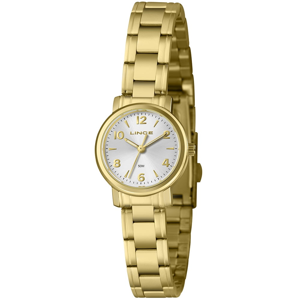 Relógio Lince Mini Feminino Dourado Visor Prata Á Prova d'água LRGH270L25