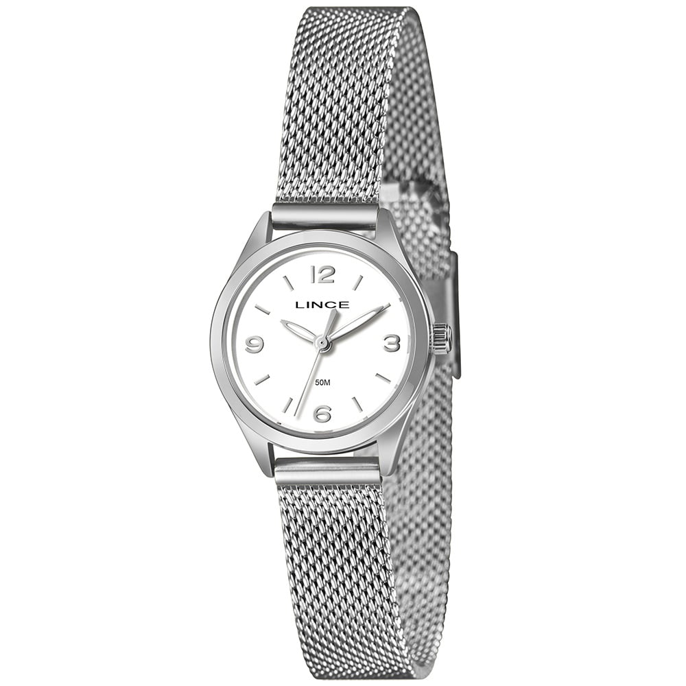 Relógio Lince Mini Feminino Prateado Visor Branco Pulseira Milanesa Á Prova d'água LRMH271L25