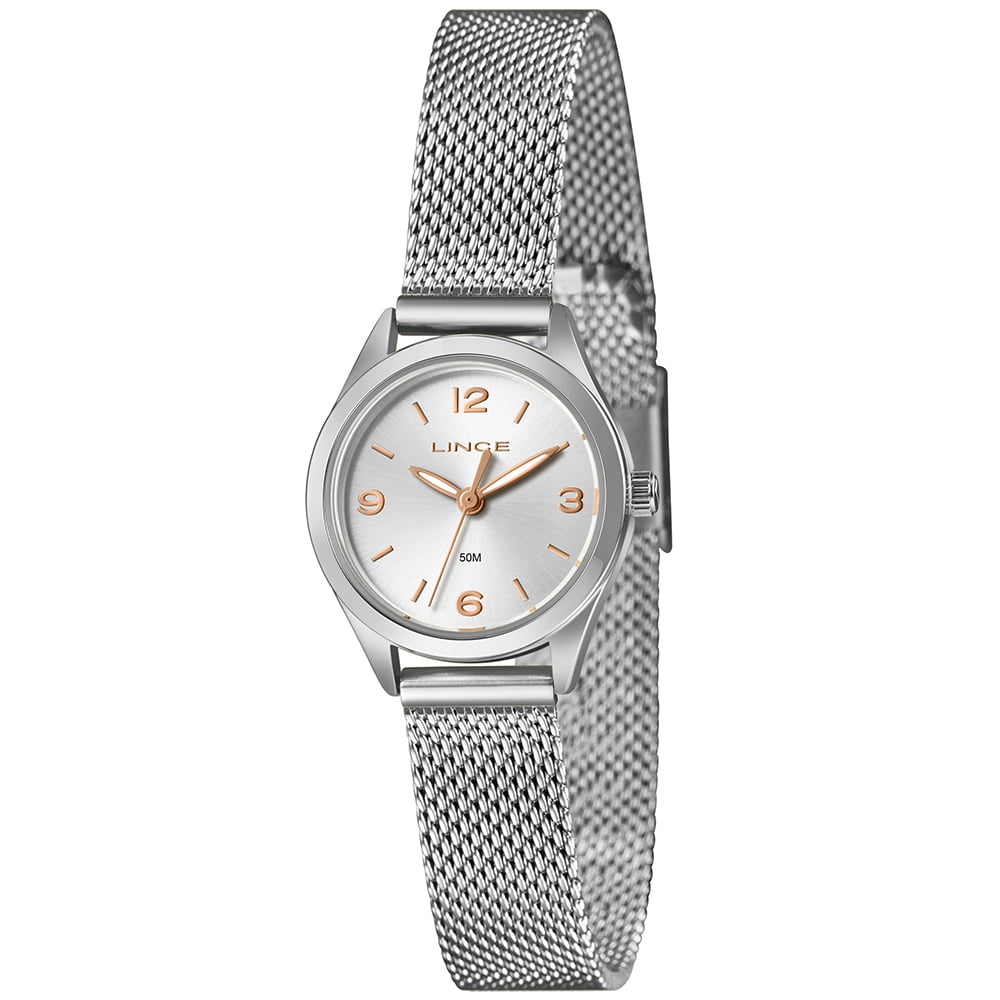 Relógio Lince Mini Feminino Prateado Visor Prata Pulseira Milanesa Á Prova d'água LRMH271L25