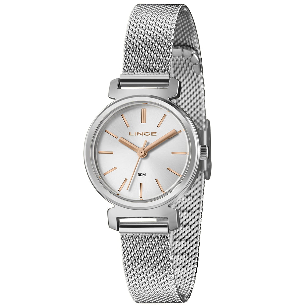 Relógio Lince Mini Feminino Prateado Visor Prata Pulseira Milanesa Á Prova d'água LRMH292L28