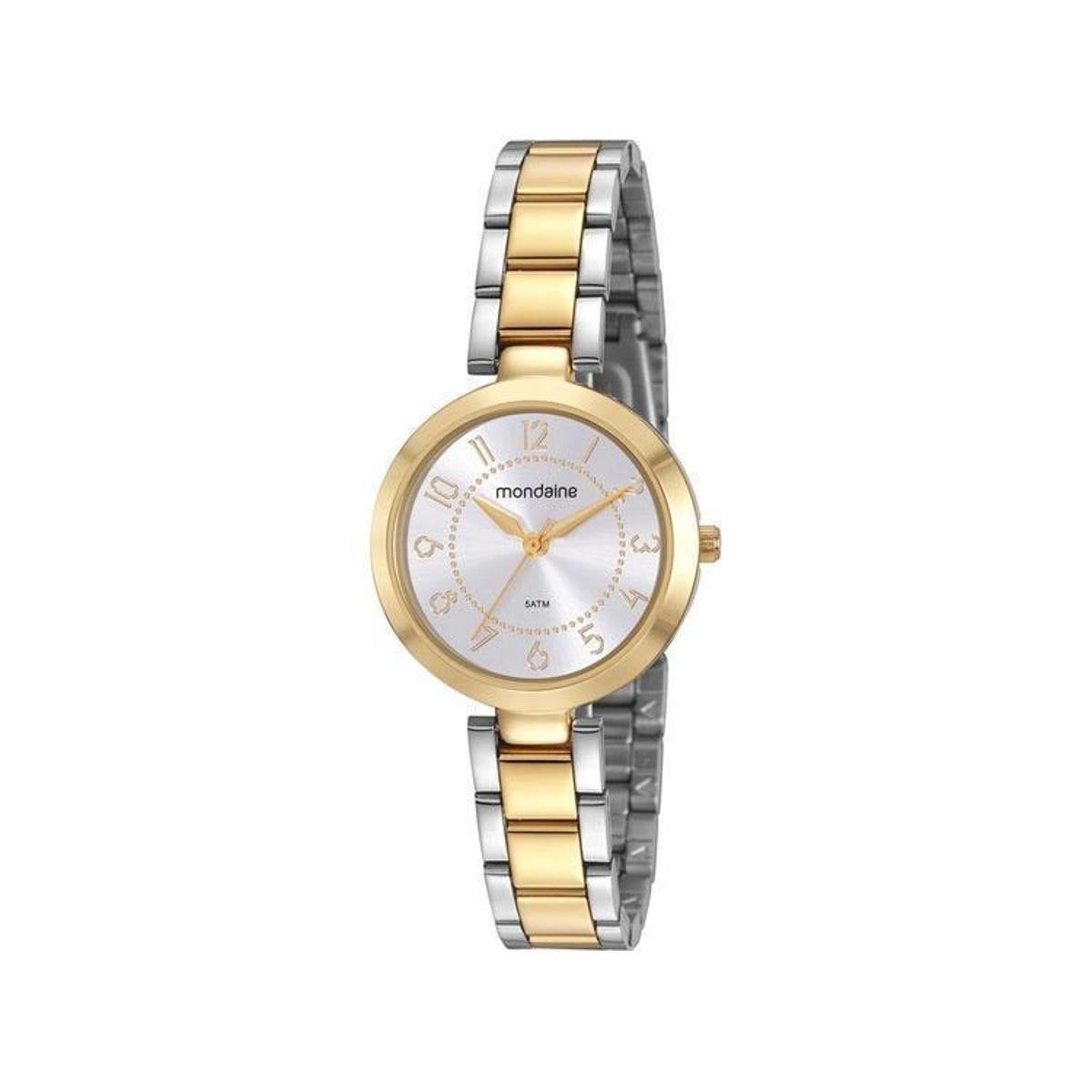 Relógio Mondaine Feminino Bicolor com Pulseira Prata e Dourada 32106LPMVBE2 