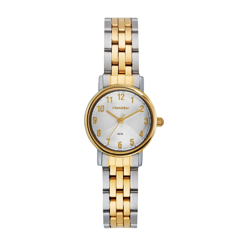 Relógio Mondaine Feminino Bicolor Prata e Dourado Mostrador Prateado Texturizado Todo Numerado Á Prova d'água 99849LPMVBE3