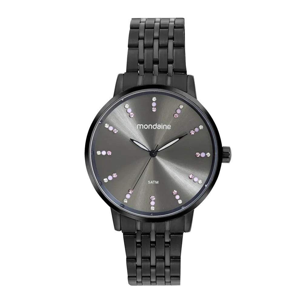 Relógio Mondaine Feminino Preto Casual Cristais Á Prova d'água 32666LPMVPE2