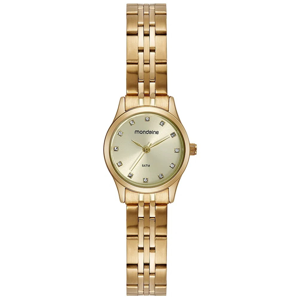 Relógio Mondaine Feminino Clássico Cristais Dourado á Prova D'água 32493LPMVDE1
