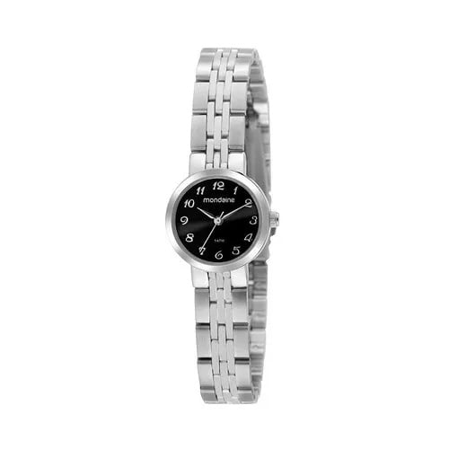 Relógio Mondaine Feminino Clássico Prateado com Visor Preto possui Numeração completa á Prova D'água 32391L0MVNE2