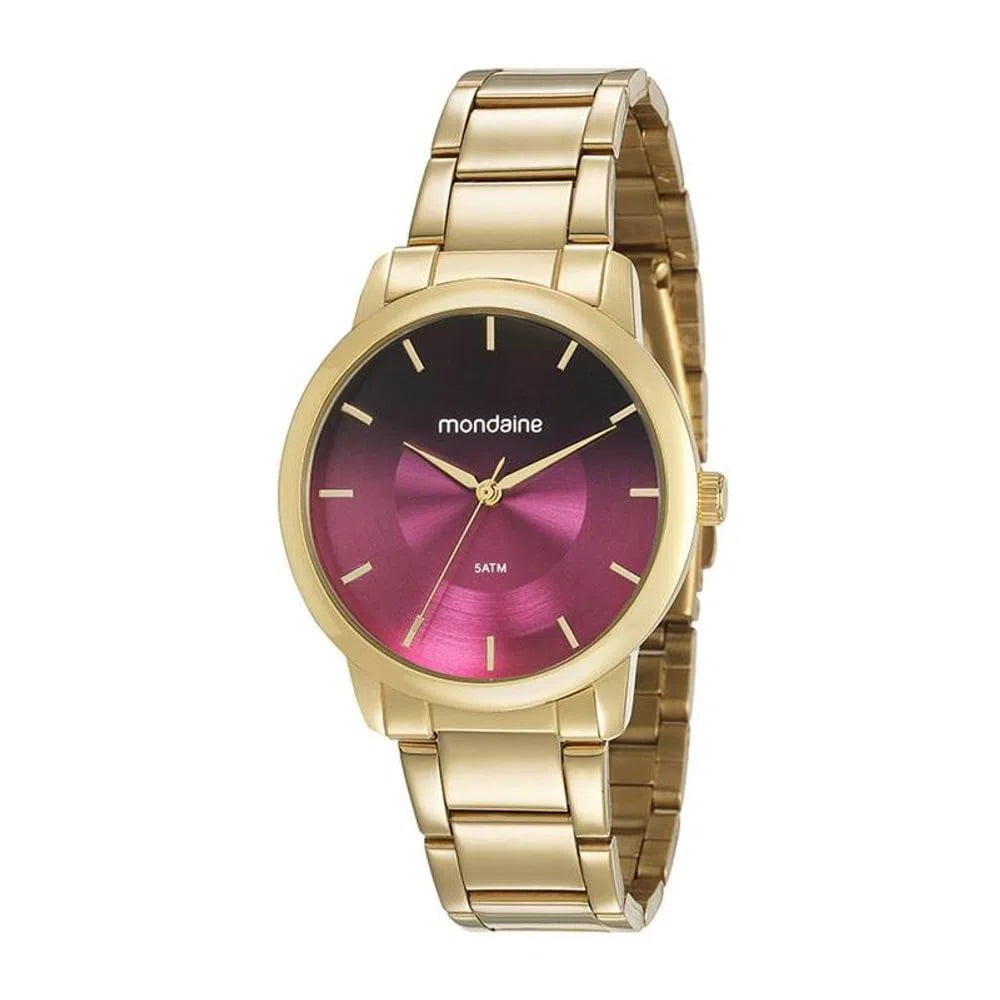 Relógio Mondaine Feminino Dourado com Mostrador Vinho Degradê 53606LPMVDE3 