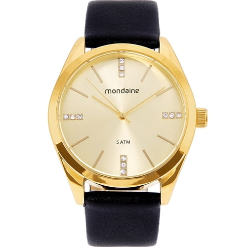 Relógio Mondaine Feminino Couro Dourado á Prova D'água 76732LPMVDH1