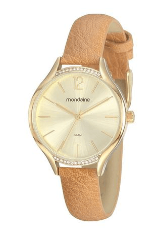 Relógio Mondaine Feminino Couro Dourado com Pedras 32159LPMVDH1