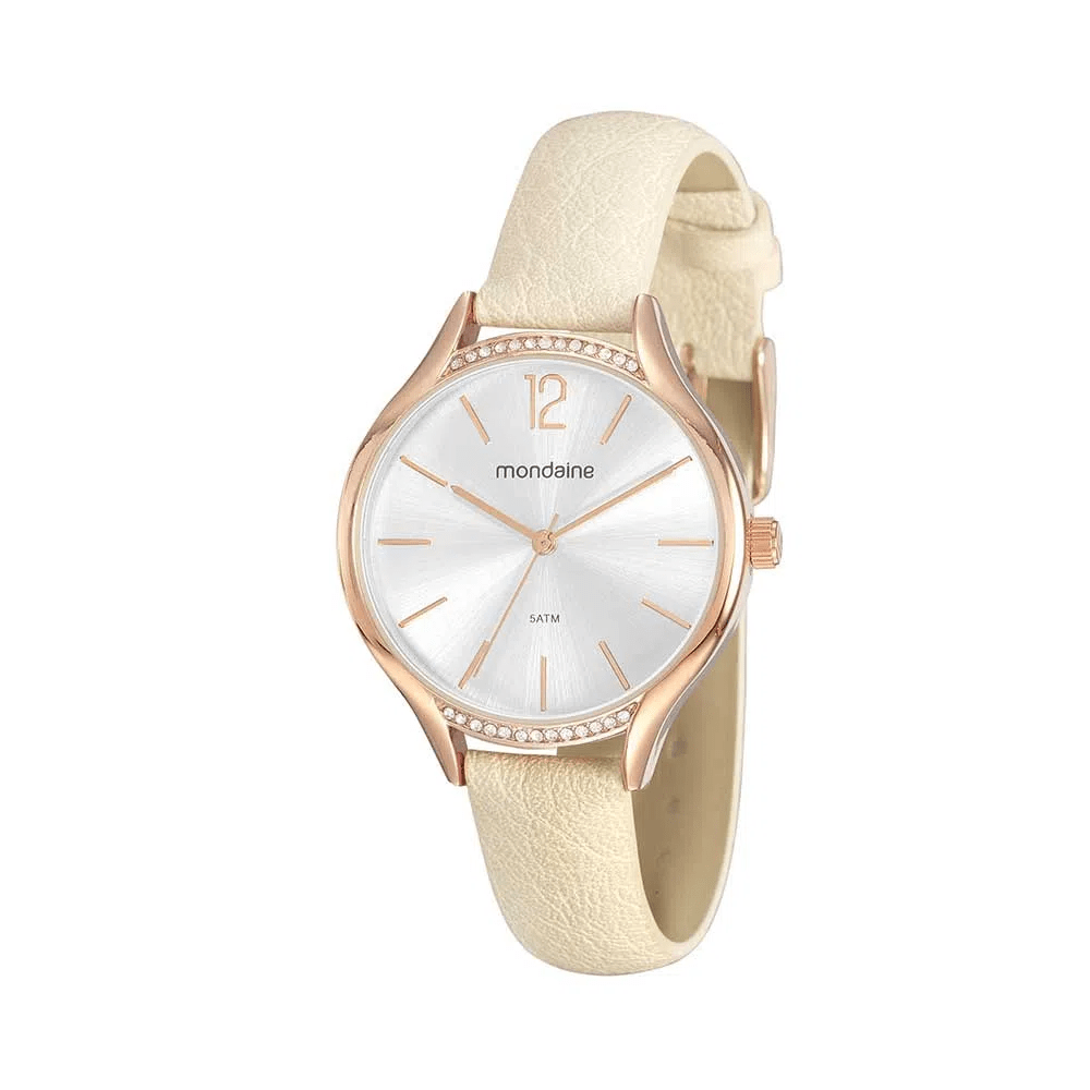 Relógio Mondaine Feminino Couro Rosé com Pedras 32159LPMVRH2