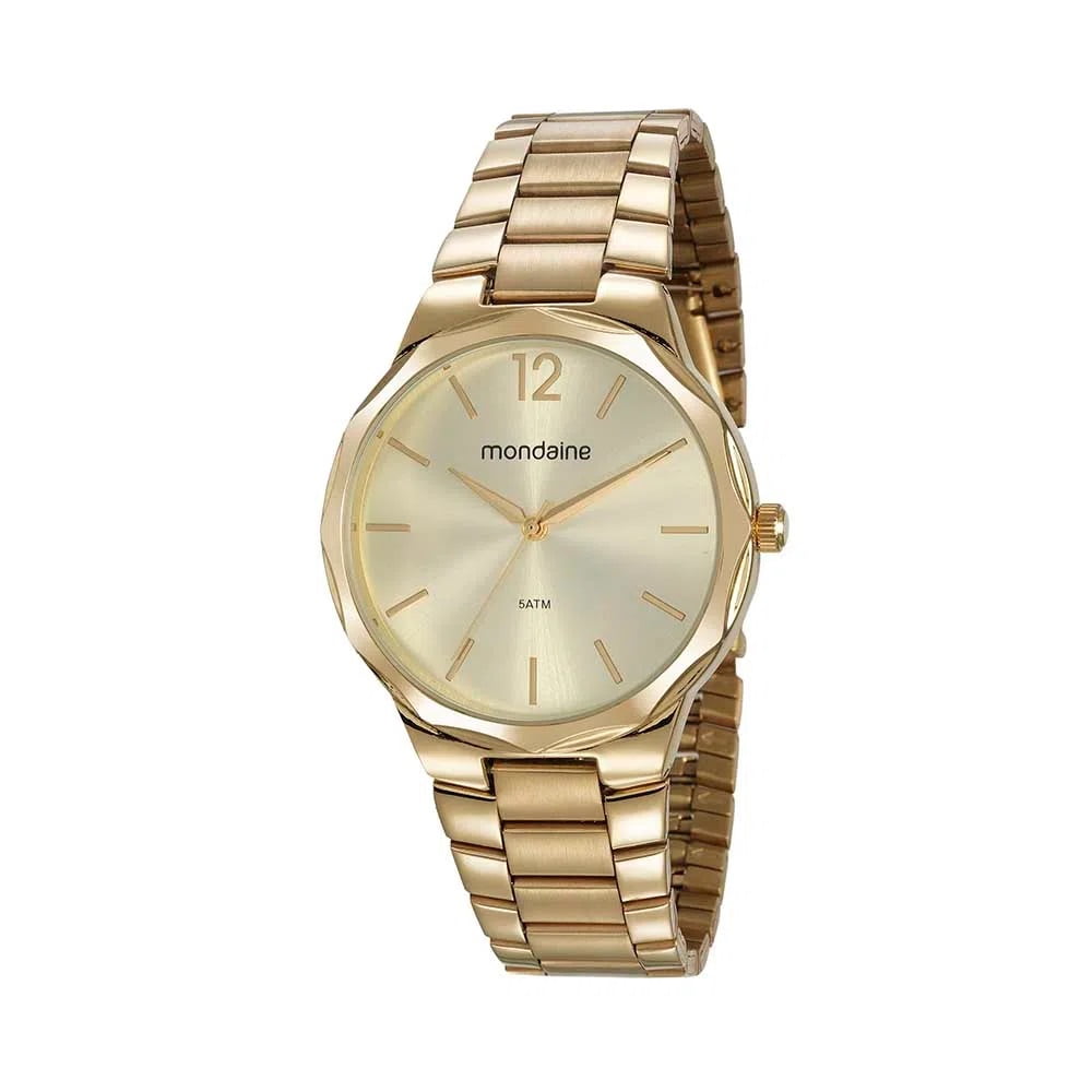 Relógio Mondaine Feminino Dourado Facetado social á Prova D'água 53750LPMVDE1