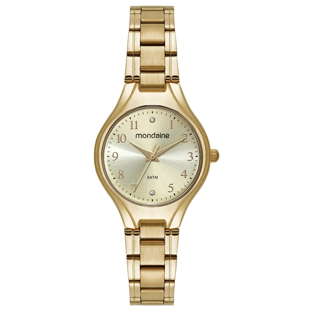 Relógio Mondaine Feminino Dourado Clássico Pequeno Com Cristais Á Prova d'água 32528LPMVDE1