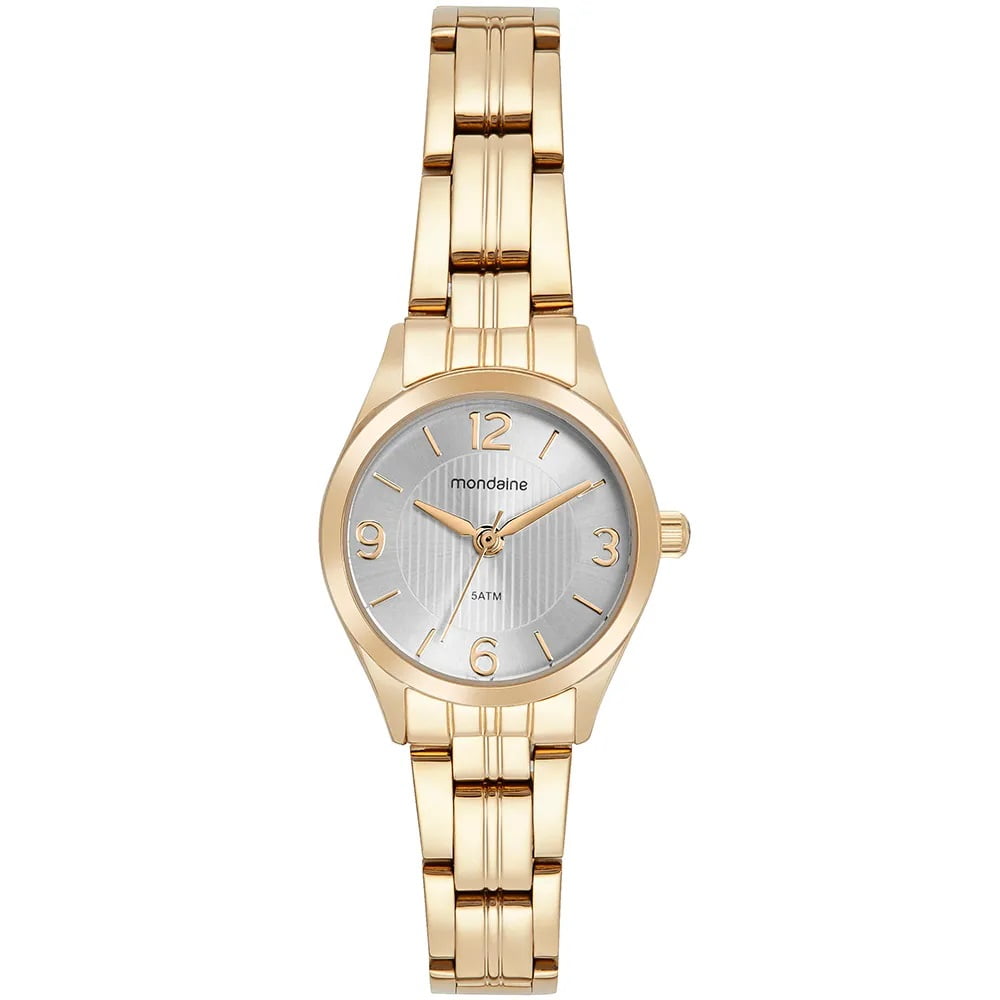 Relógio Mondaine Feminino Dourado Clássico Pequeno com Visor Prateado Texturizado Á Prova d'água 99640LPMVDE3