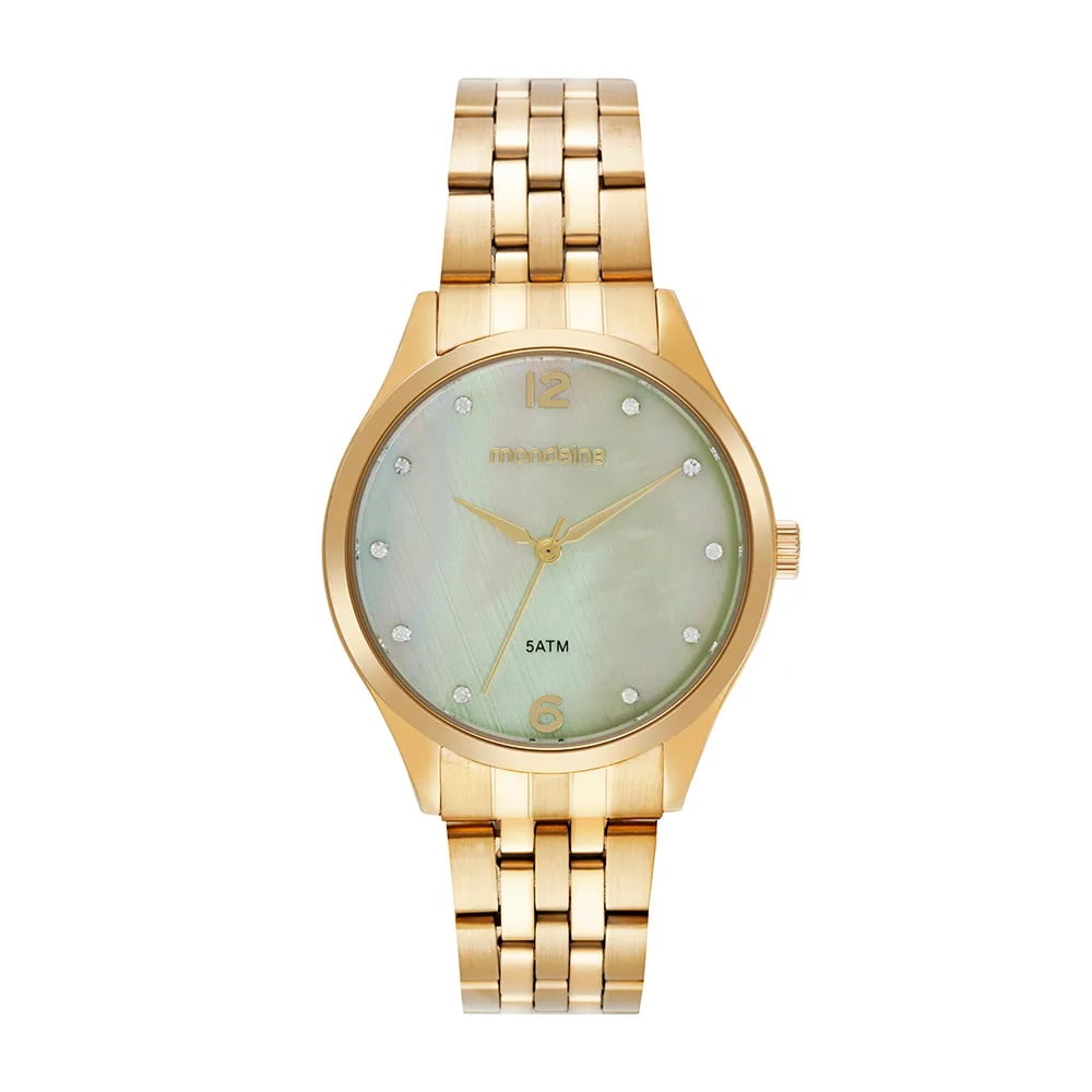 Relógio Mondaine Feminino Dourado Clássico Visor Madrepérola com Cristais Á Prova d'água 99865LPMVDE1