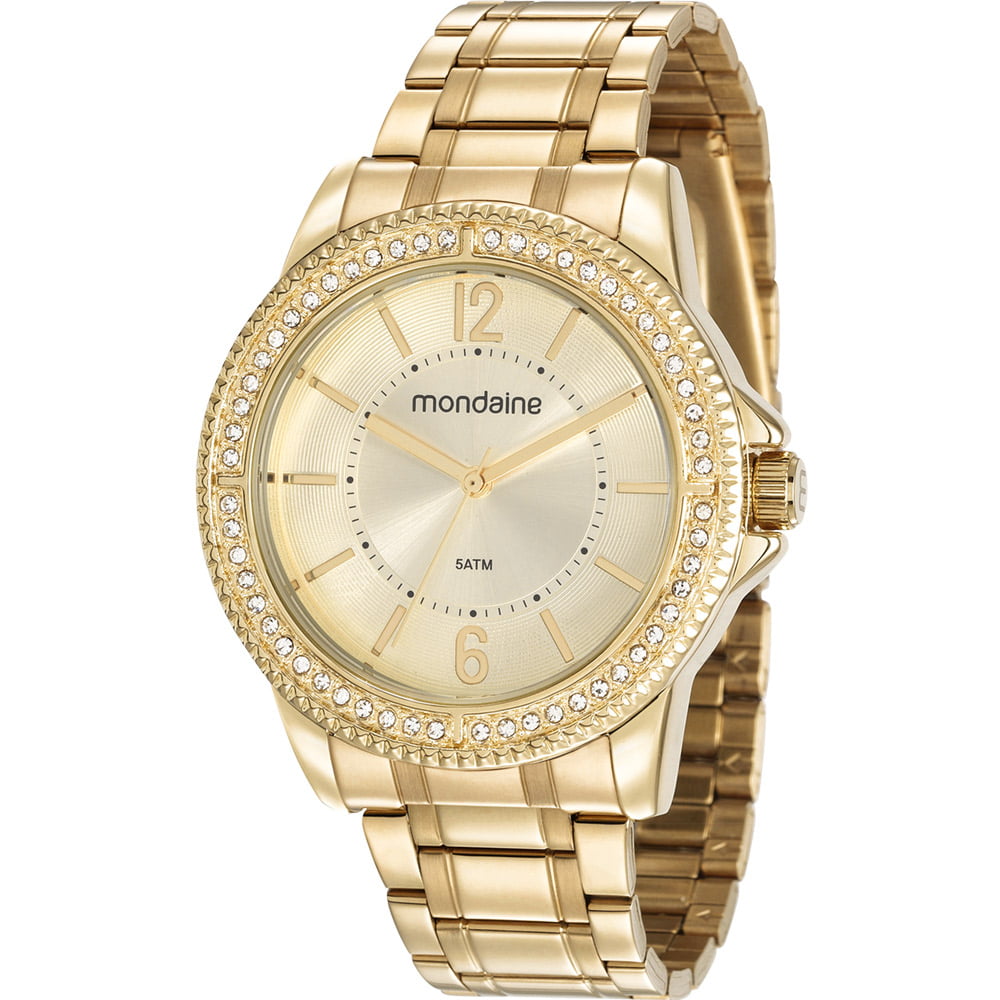 Relógio Mondaine Feminino Dourado Com Pedras 53601LPMVDE4