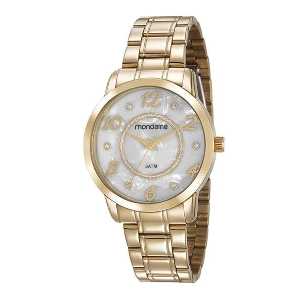 Relógio Mondaine Feminino Dourado com Pedras 83436LPMVDE1