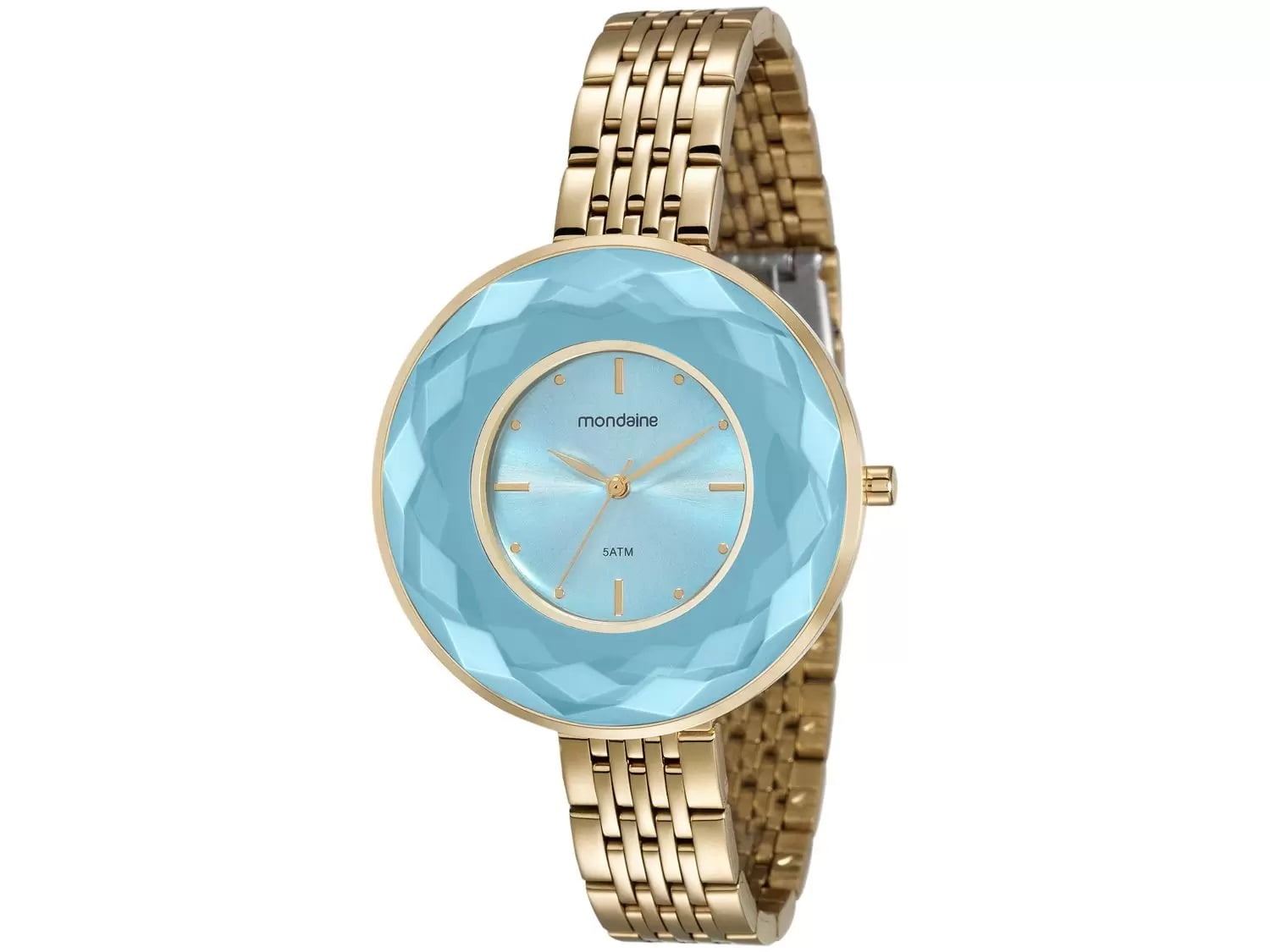 Relógio Mondaine Feminino Dourado azul Com Vidro Facetado A prova D'água 99054LPMVDE7