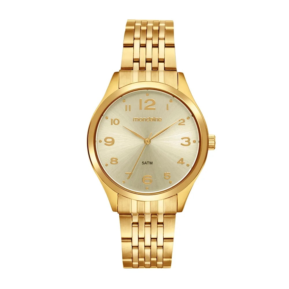 Relógio Mondaine Feminino Dourado Mostrador Champanhe Todo Numerado Á Prova d'água 99863LPMVDE1