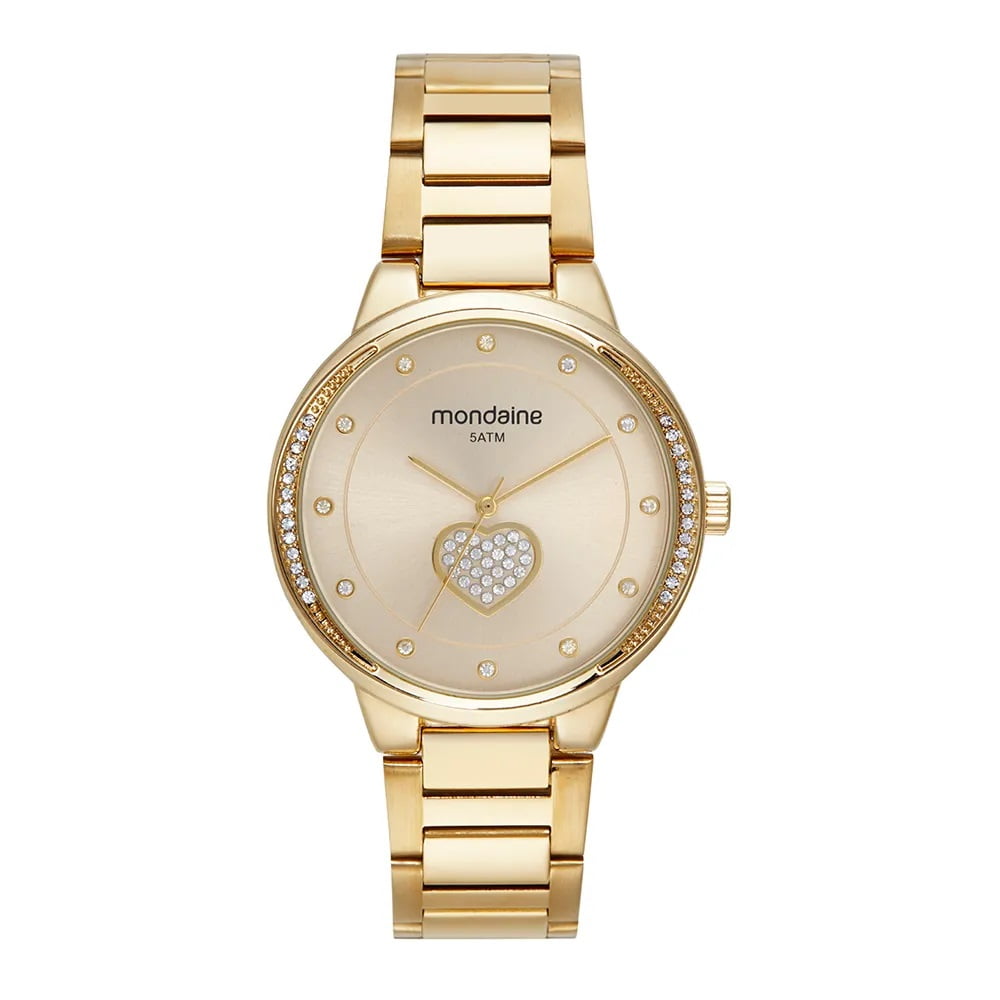 Relógio Mondaine Feminino Dourado Mostrador Rosé Com Cristais Á Prova d'água 32684LPMVDE1