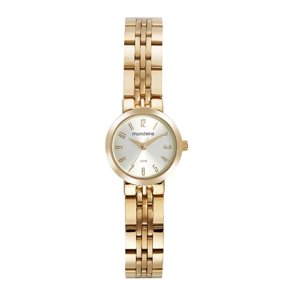 Relógio Mondaine Feminino Dourado Pequeno Todo Numerado Visor Champanhe Á Prova d'água 32689LPMVDE1