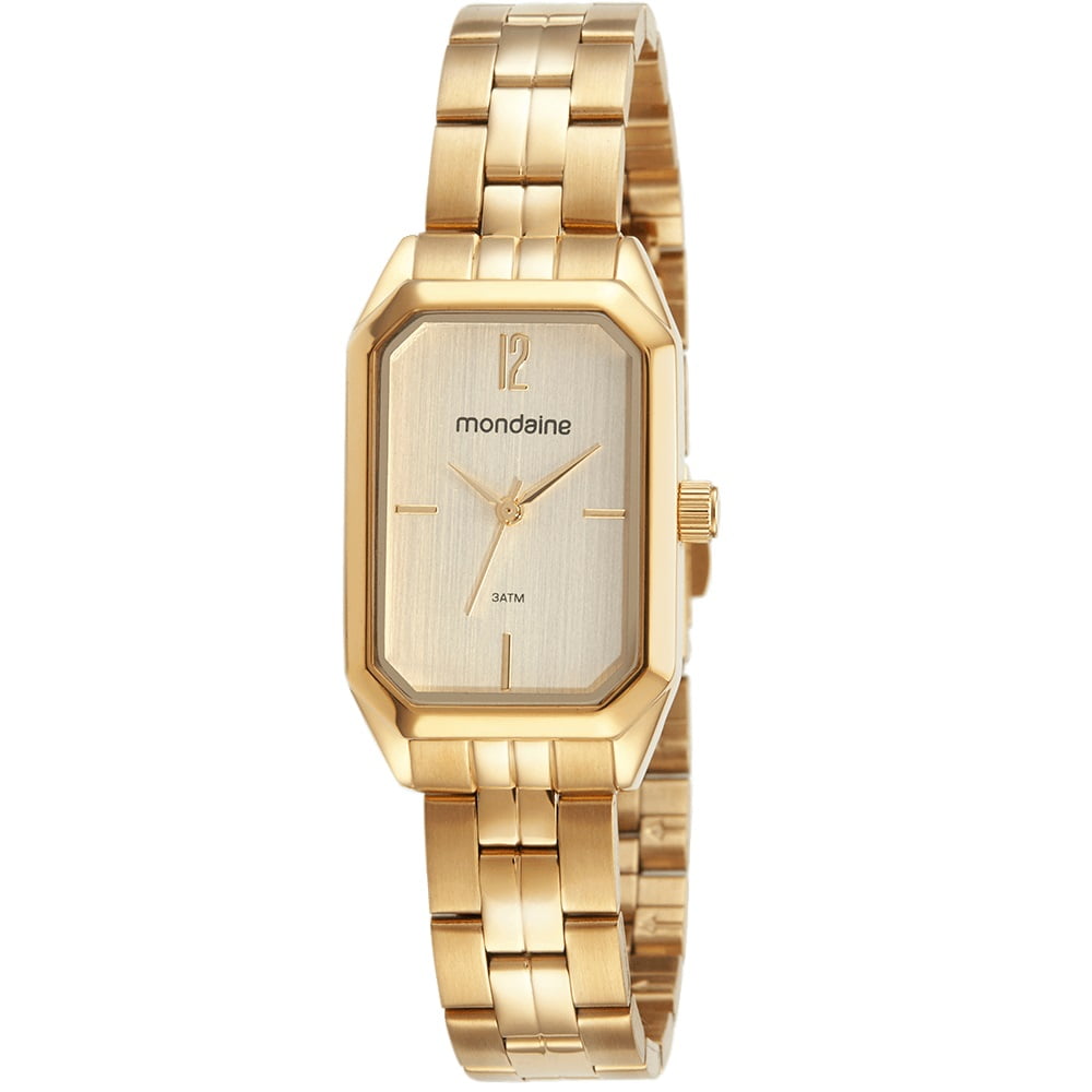 Relógio Mondaine Feminino Dourado Quadrado Minimalista Visor Champanhe 32359LPMVDE1