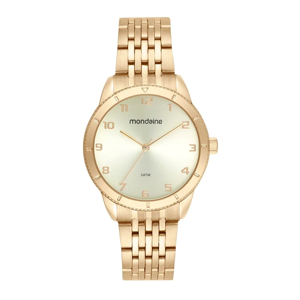 Relógio Mondaine Feminino Dourado Visor Champagne Todo Numerado Á Prova d´água 99822LPMVDE1
