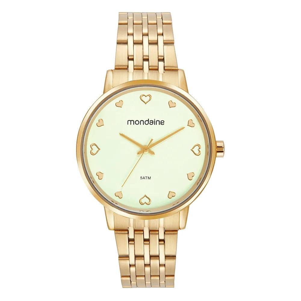 Relógio Mondaine Feminino Dourado Visor Champagne com Corações Á Prova d'água 32717LPMVDE3