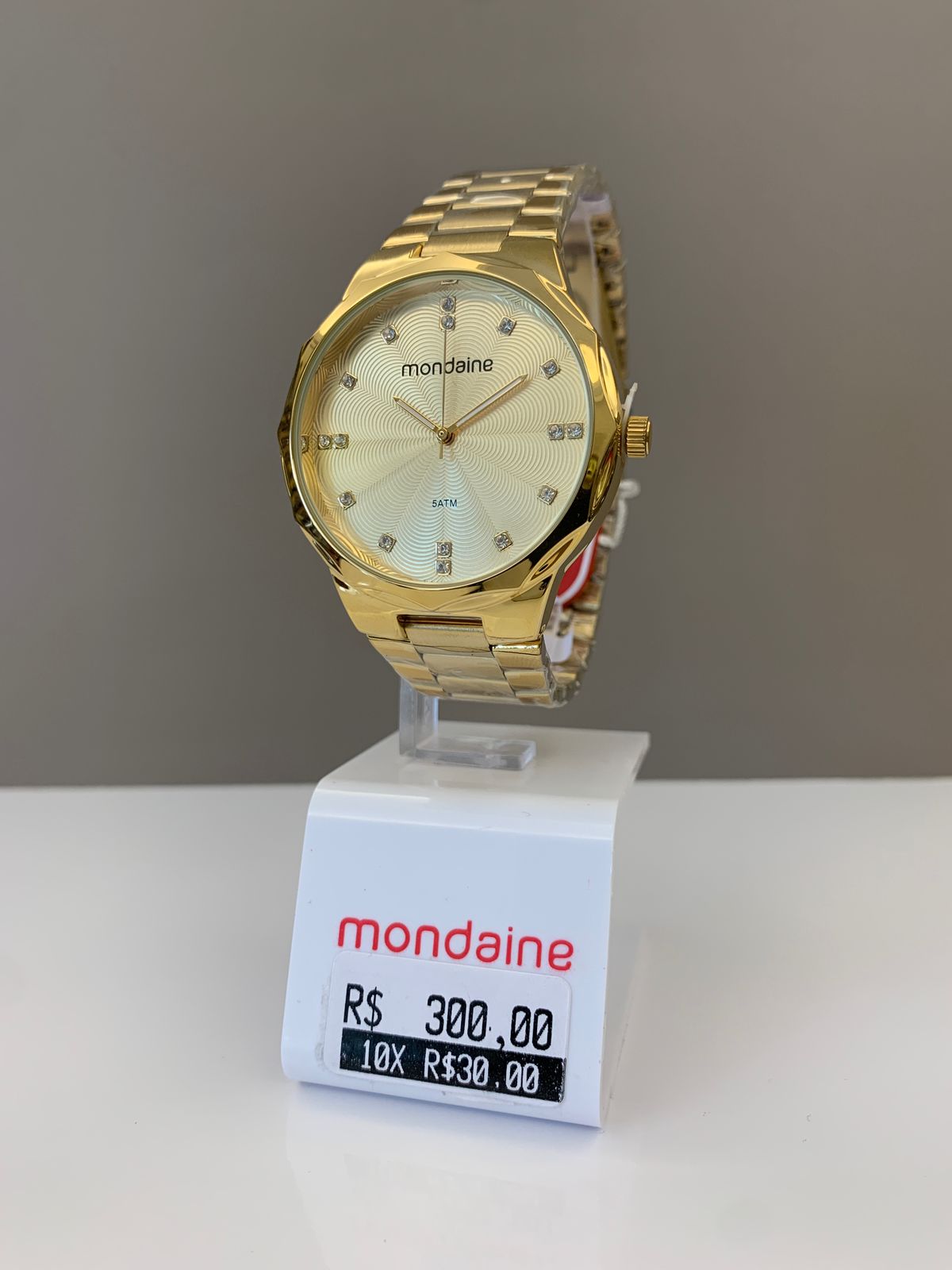  Relógio Mondaine Feminino Dourado Visor Champagne com Cristais Á Prova d'água 32450LPMVDE1