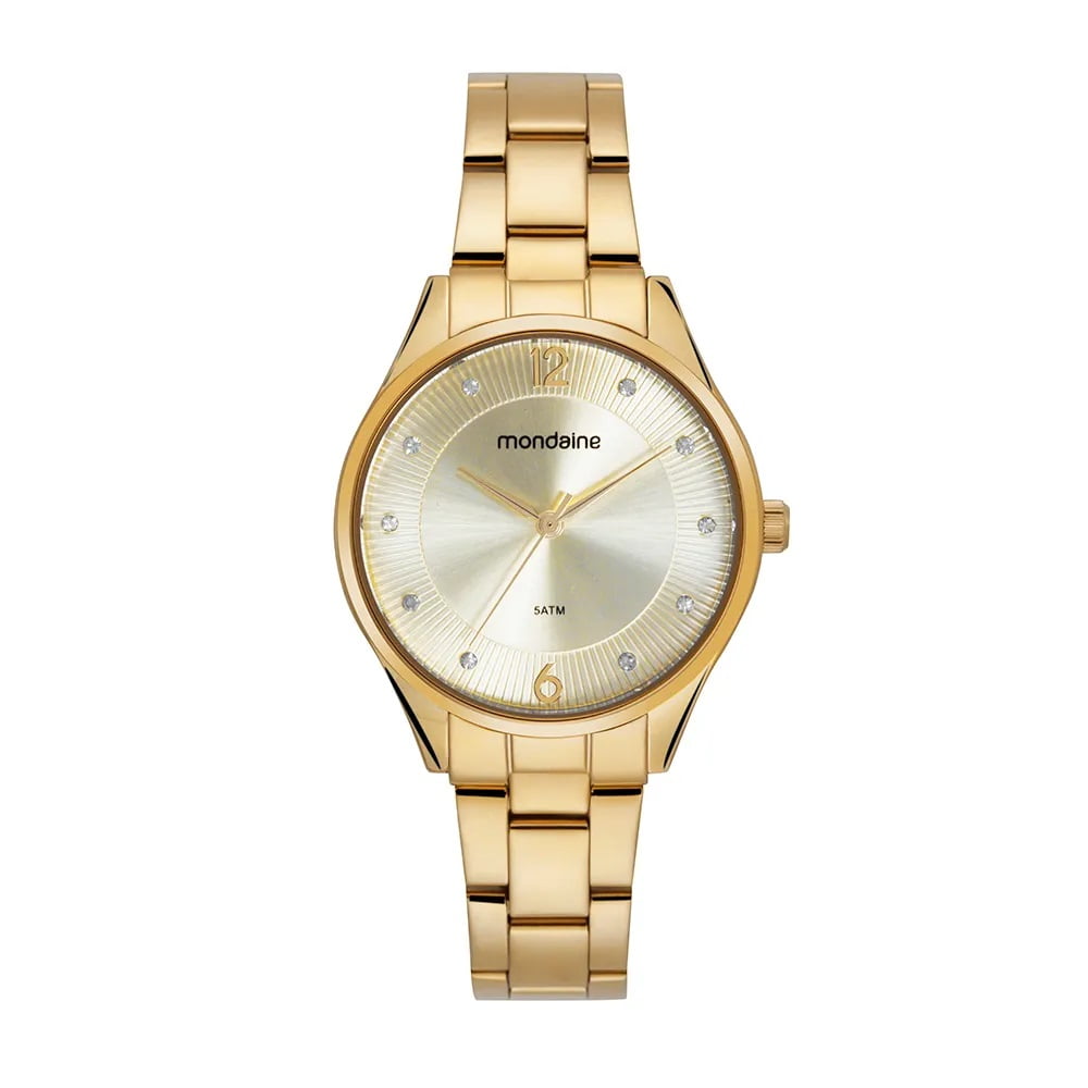 Relógio Mondaine Feminino Dourado Visor Champanhe com Cristais Á Prova d'água 99868LPMVDE1