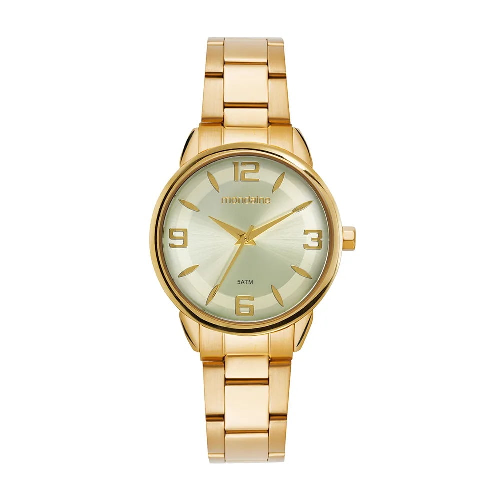 Relógio Mondaine Feminino Dourado Visor Champanhe Minimalista Á Prova D'água 99869LPMVDE1