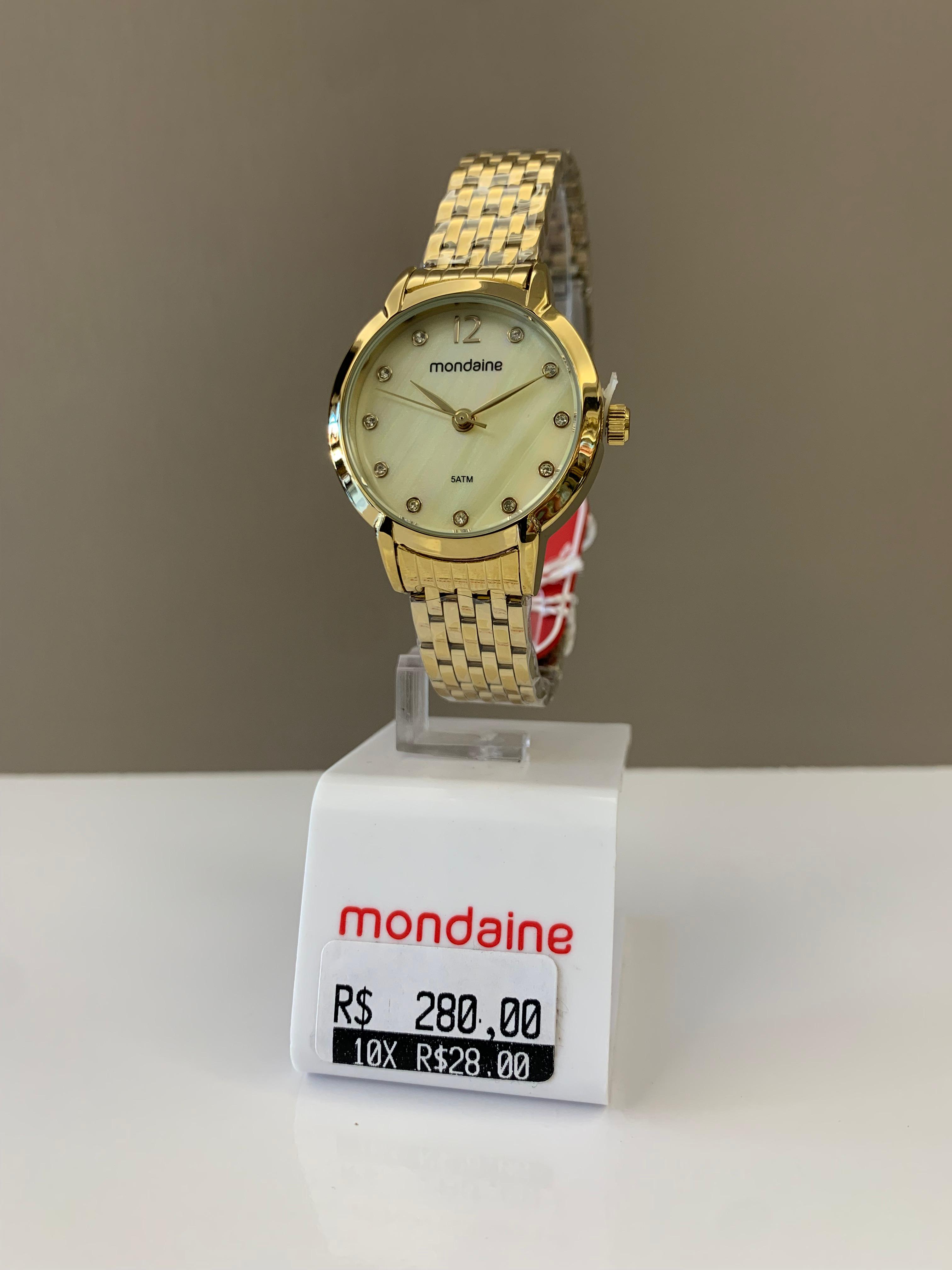 Relógio Mondaine Feminino Dourado Visor Madrepérola Com Cristais Á Prova d'água 99820LPMVDE1
