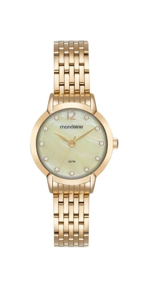 Relógio Mondaine Feminino Dourado Visor Madrepérola Com Cristais Á Prova d'água 99820LPMVDE1