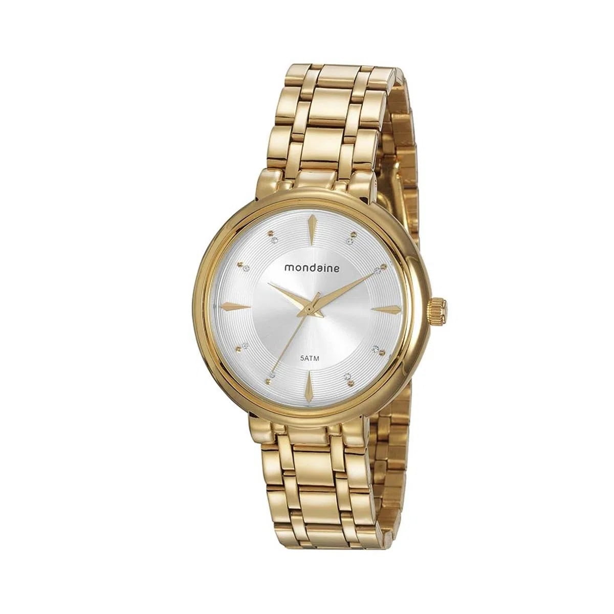 Relógio Mondaine Feminino Dourado Visor Prateado com Cristais Á Prova d'água 76758LPMVDE1