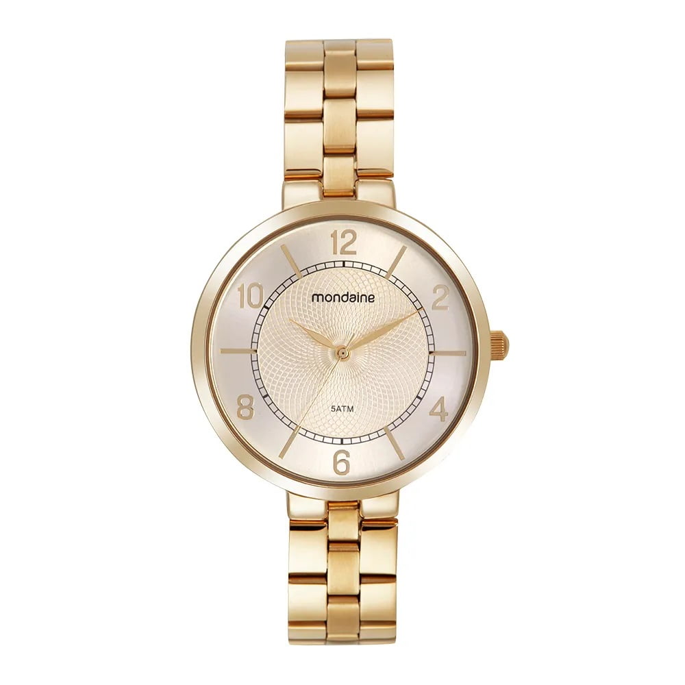 Relógio Mondaine Feminino Dourado Visor Rose Texturizado Á Prova d'água 32668LPMVDE1