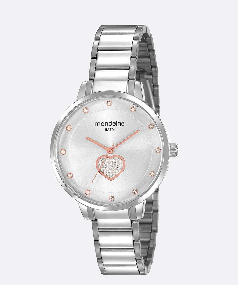 Relógio Mondaine Feminino Prata Com Pedras Coração 53863L0MVNE2