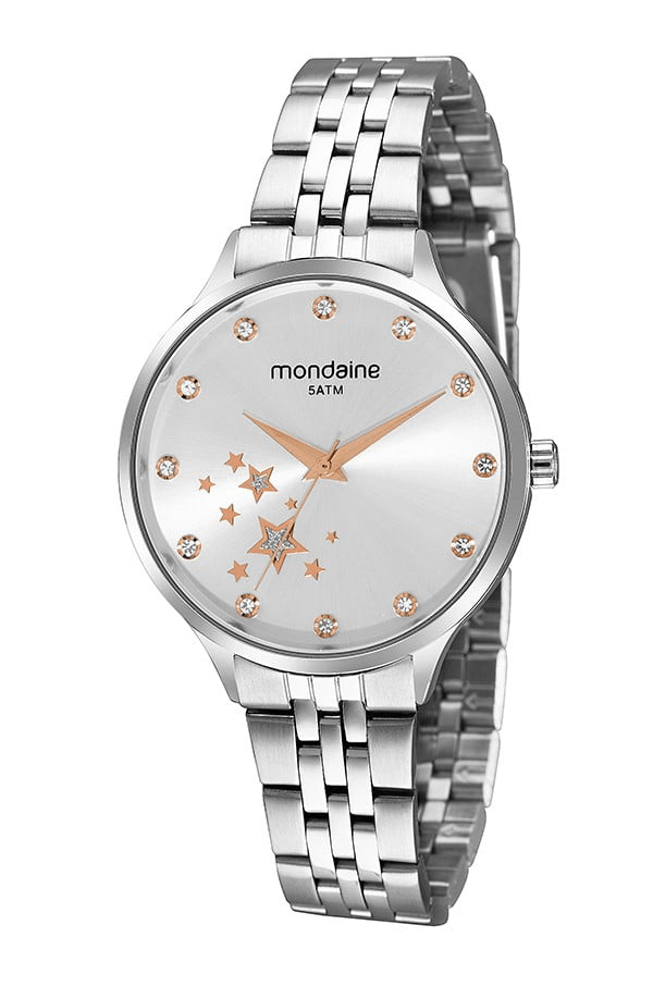 Relógio Mondaine Feminino Prata Com Pedras Estrelas 32284L0MVNE2