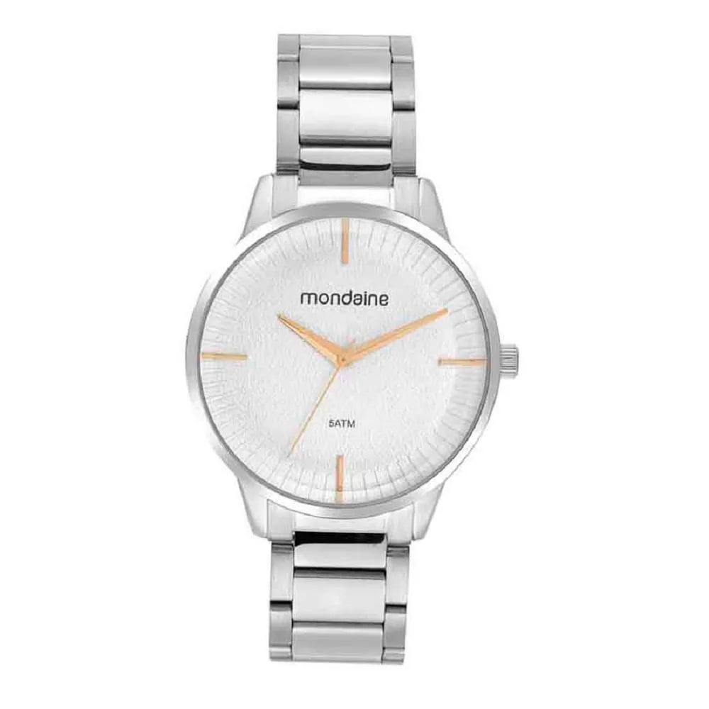 Relógio Mondaine Feminino Prateado Minimalista Visor Branco Texturizado Á Prova d'água 32521L0MVNE2