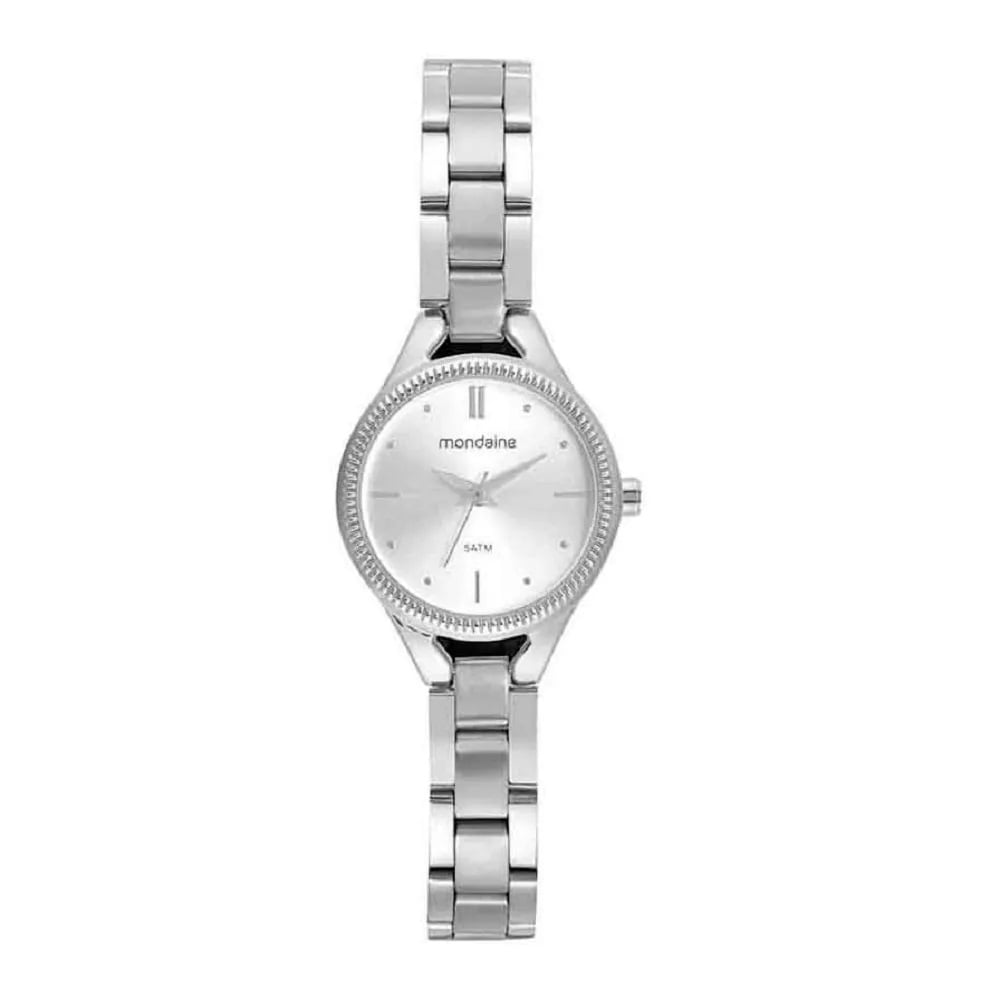 Relógio Mondaine Feminino Prateado Minimalista Visor Prateado Caixa Serrilhada Pequeno Á Prova d'água 32530L0MNE2