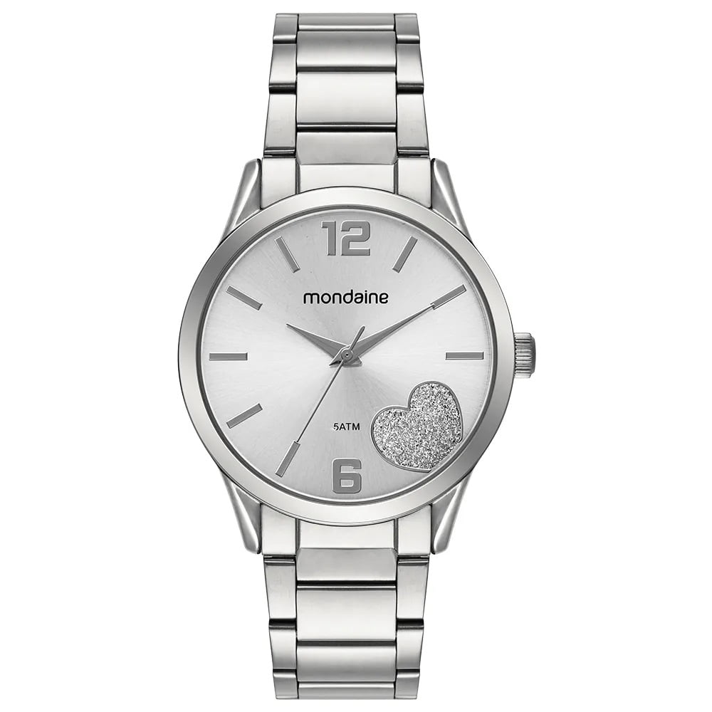 Relógio Mondaine Feminino Prateado Visor com Detalhe de Coração Á Prova d'água 99767L0MVNE1