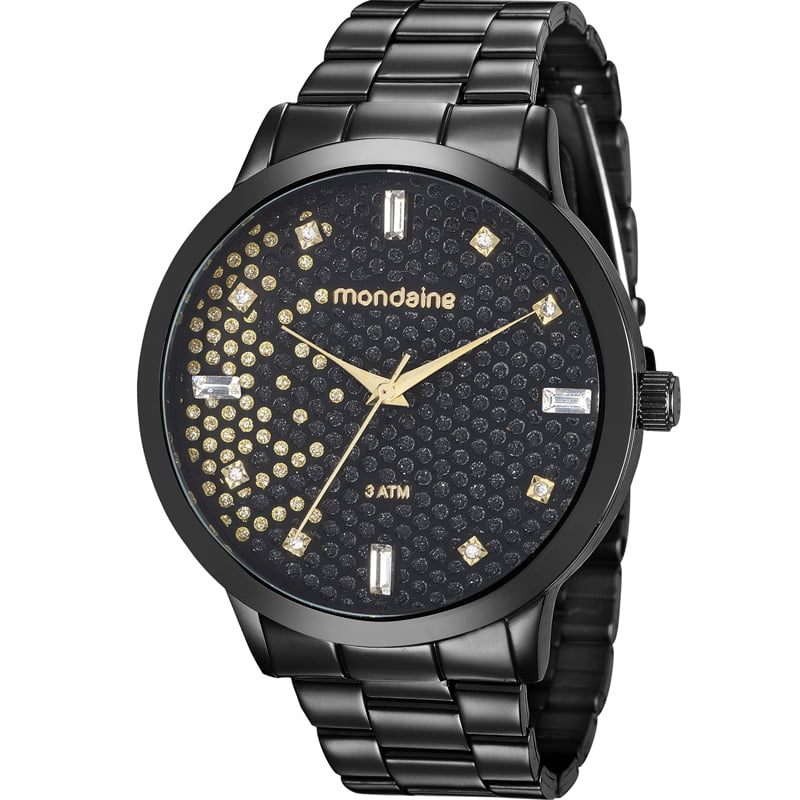 Relógio Mondaine Feminino Preto Com Pedras 76708LPMVPE3