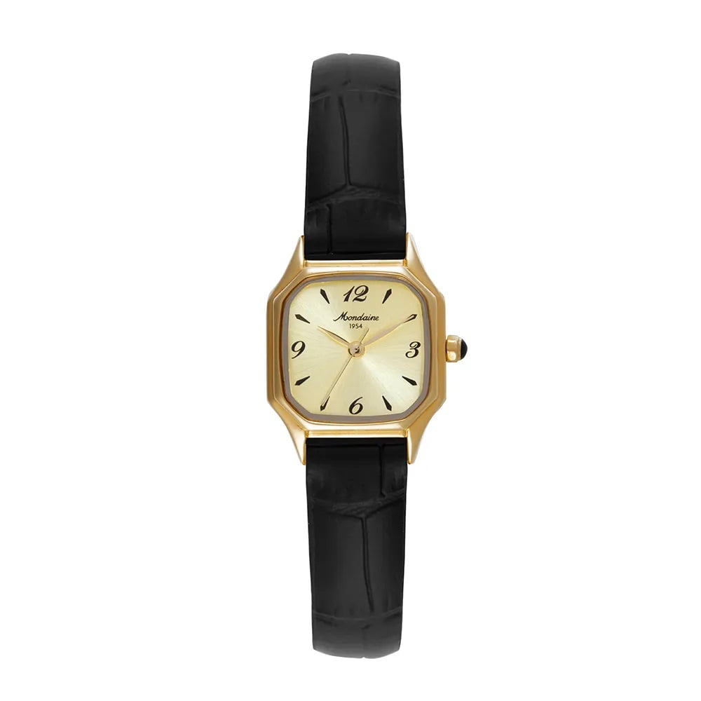 Relógio Mondaine Feminino Quadrado Dourado Visor Champanhe Vintage com Pulseira em Couro Pequeno 32820LPMVDH3