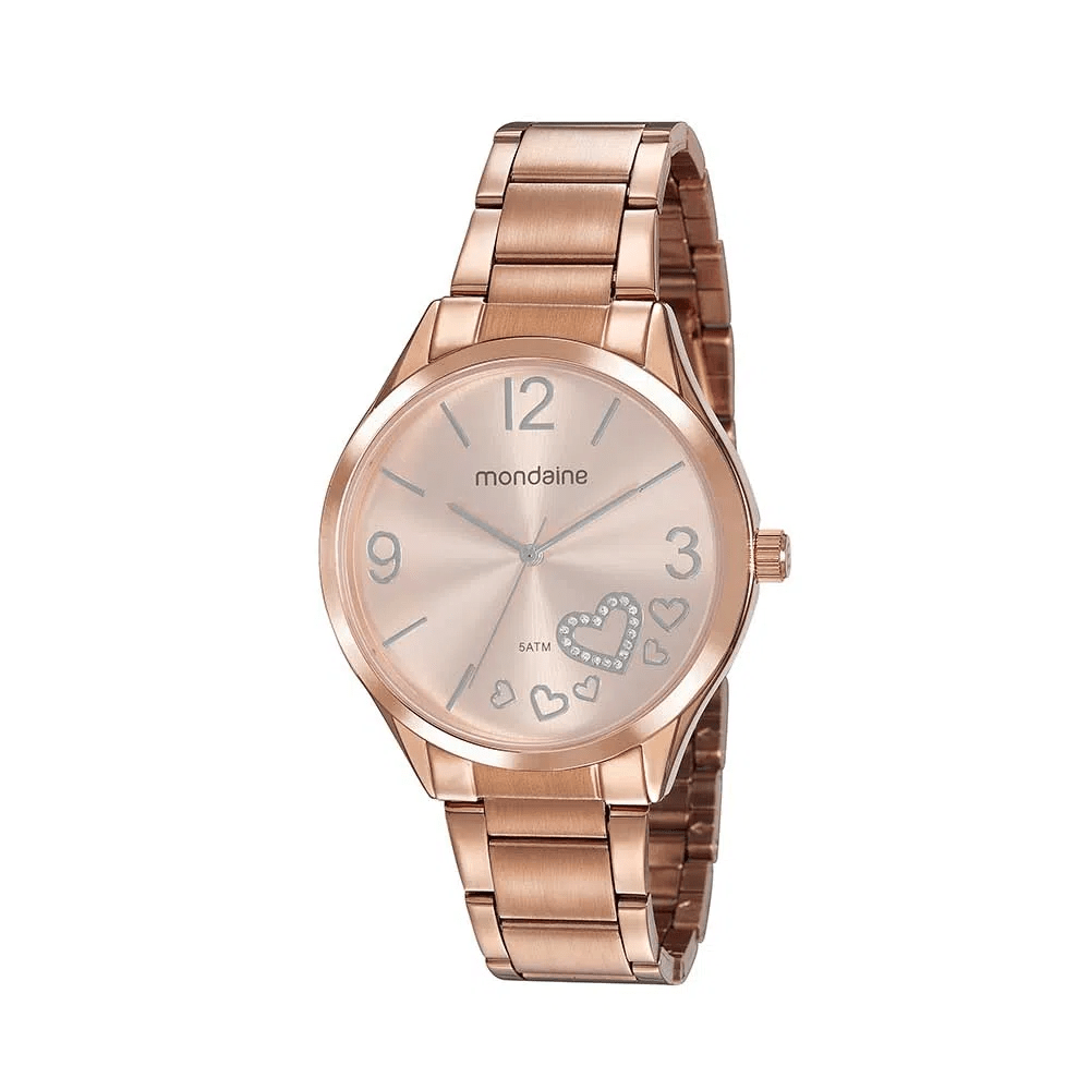 Relógio Mondaine Rosé Feminino com Corações no Visor Á Prova d''agua 53821LPMVRE3